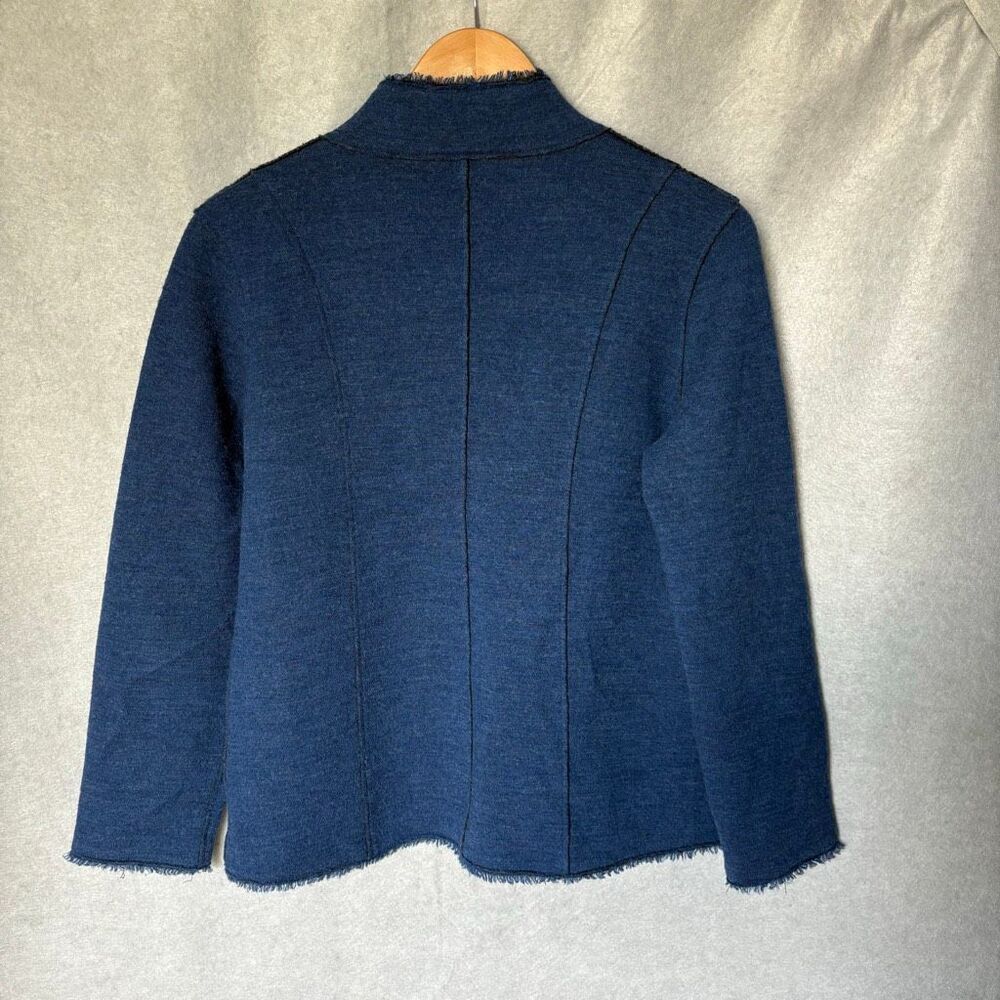 Eileen Fisher Blue Wool Snap Closure Fringe edges size PL - Picture 3 of 8